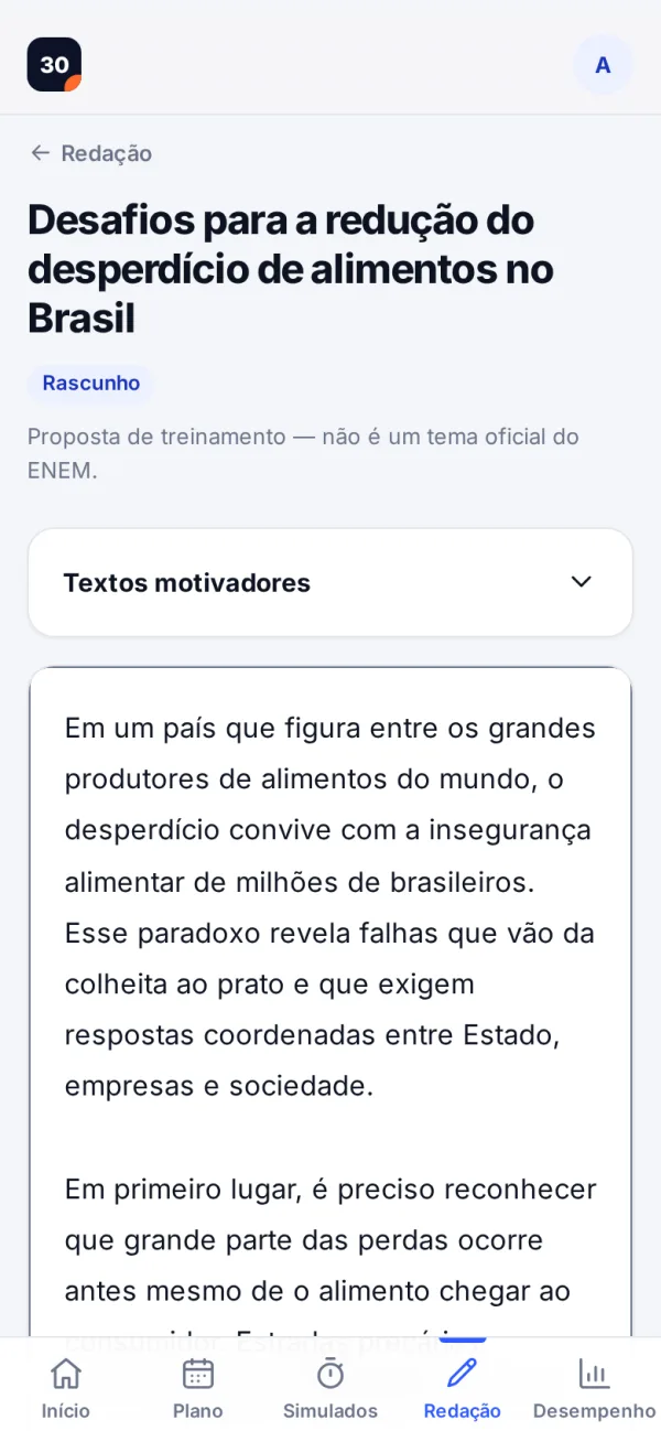 Tela: Redação guiada